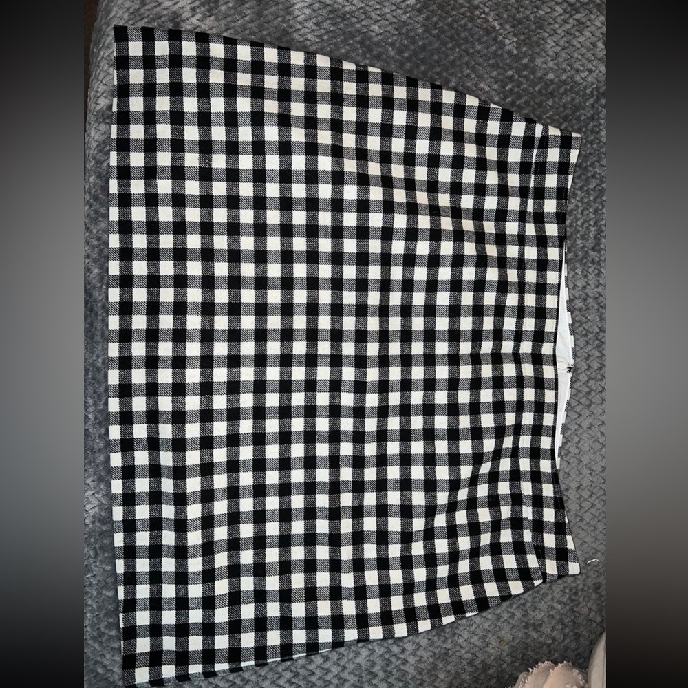 J Crew black and white buffalo plaid skirt.